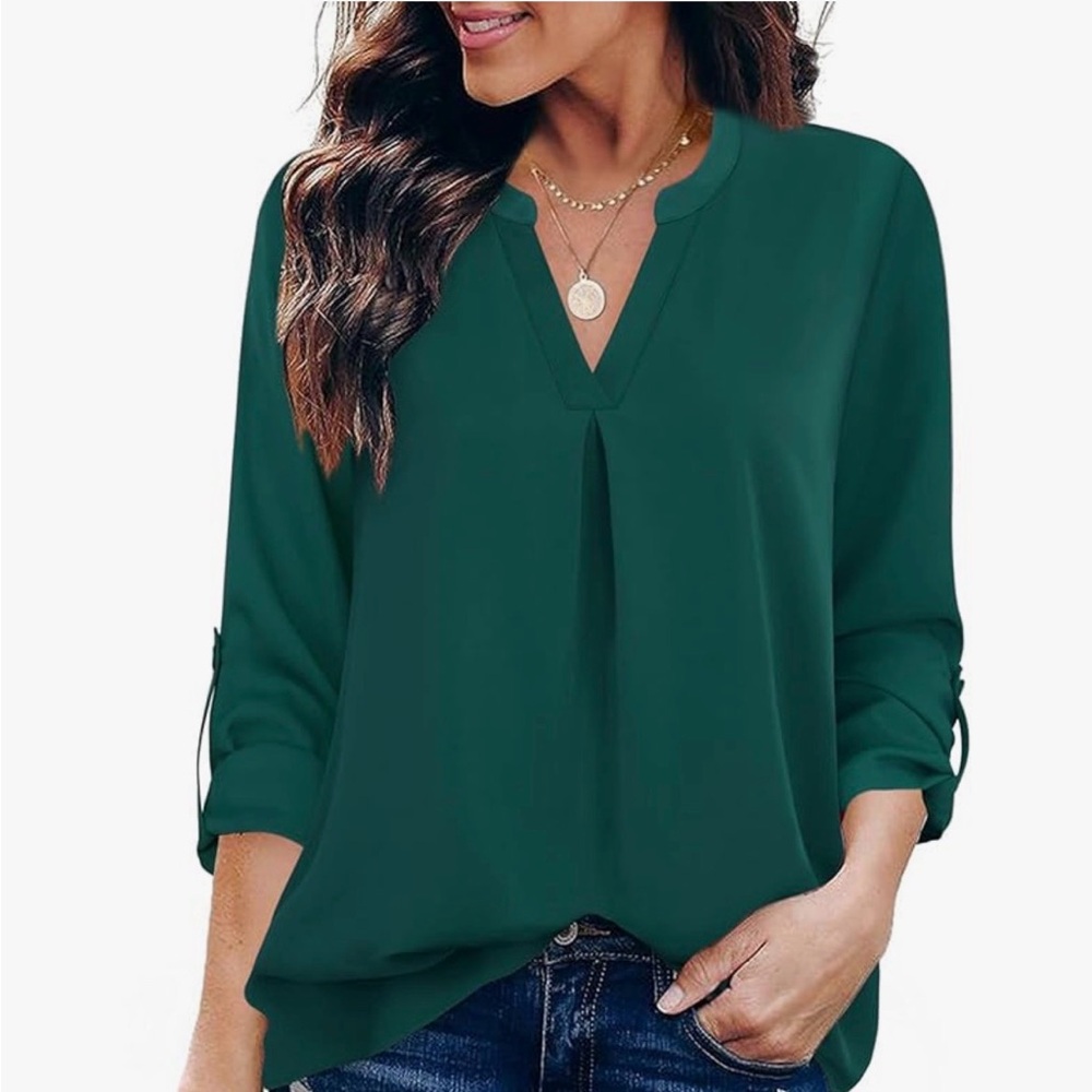 Gaharu (NWT) V-Neck Blouse with 3/4 Sleeve